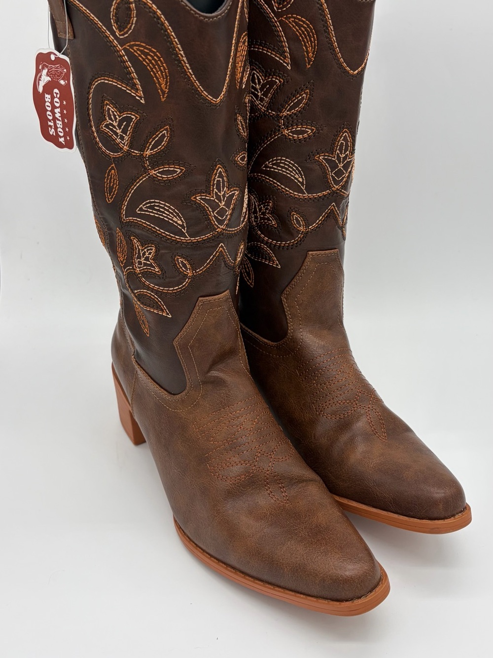 Women's Brown Embroidered Western Heeled Boots